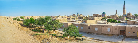 The top of the rampart is the best place to enjoy the panoramic views of Itchan Kala, Khiva, Uzbekistan.の写真素材