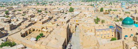 Itchan Kala is the typical medieval Uzbek town with many madrasahs, mosques, mansions and maze of the narrow streets, Khiva.の写真素材