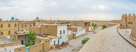 The medieval residential neighborhood inside the fortification of Itchan Kala, Khiva, Uzbekistan.の写真素材