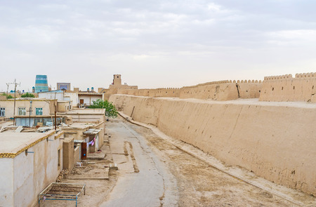 The street along the ramparts of Itchan Kala in Khiva, Uzbekistan.の写真素材