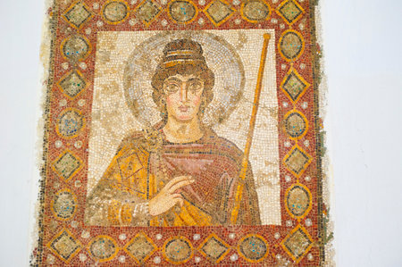 CARTHAGE, TUNISIA - SEPTEMBER 2, 2015: The mosaic icon depicting the Byzantine Empress, located in museum of Carthage, on September 2 in Carthage.のeditorial素材
