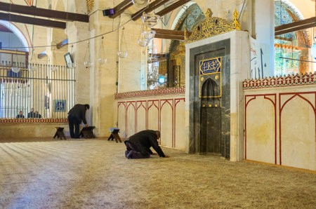 KONYA, TURKEY - JANUARY 20, 2015: The prayer hall of the mosque in Mevlana Museum, on January 20 in Konya.のeditorial素材