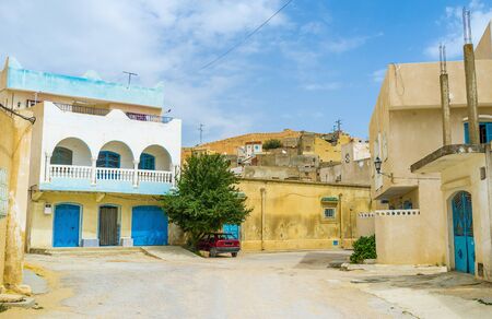 The old town of El Kef consists of maze of streets with traditional arabic houses, Tunisia.の写真素材