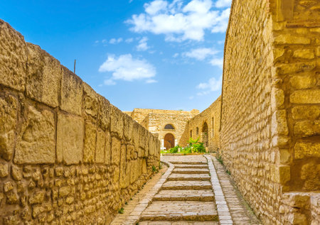 The narrow path between Big and Small forts of Kasbah, El Kef, Tunisia.