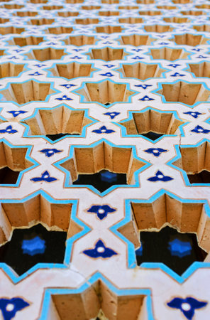 TASHKENT, UZBEKISTAN - MAY 7, 2015: The thousands of small carved octagonal stars (the classic...