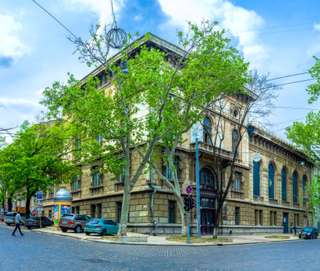 ODESSA, UKRAINE - MAY 17, 2015: The huge building of a former bank in the Greek street, on May 17 in Odessa.のeditorial素材