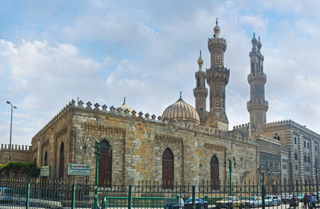 CAIRO, EGYPT - OCTOBER 10, 2014: Al-Azhar Mosque (luminous) was constructed in the middle ages as the central grand-mosque for the city, on October 10 in Cairo.のeditorial素材
