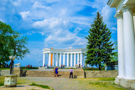ODESSA, UKRAINE - MAY 17, 2015: The colonnade of the Vorontsov's Palace is the most beloved place among local couples, on May 17 in Odessa.のeditorial素材