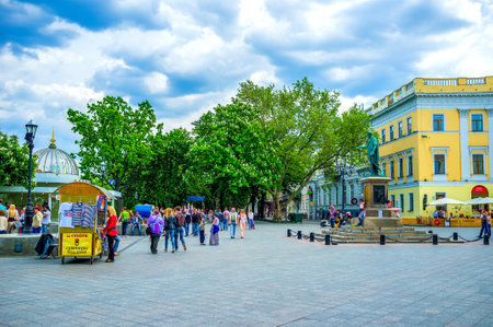 ODESSA, UKRAINE - MAY 17, 2015: The best way to feel the spirit of Odessa is to walk in shady Primorsky Boulevard, on May 17 in Odessa.のeditorial素材