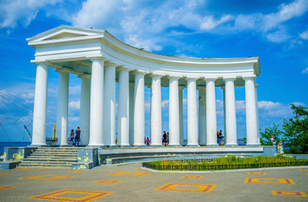 ODESSA, UKRAINE - MAY 17, 2015: The beautiful colonnade is a part of Vorontsov's Palace complex, located at the end of  Primorsky Boulevard, on May 17 in Odessa.のeditorial素材