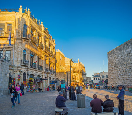 JERUSALEM - FEBRUARY 15, 2016: The street of Omar Ben el-Hatab, running through the Jaffa Gate, is...