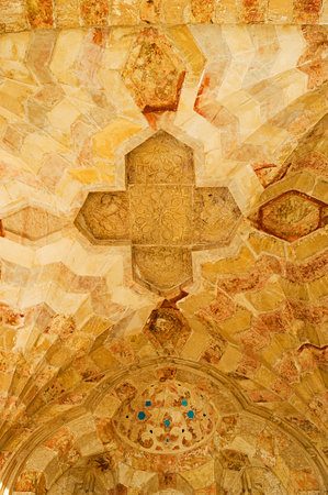 JERUSALEM, ISRAEL - FEBRUARY 16, 2016: The cupola of carved stone with medieval islamic patterns decorates the arcade of Bab al-Silsila on the Temple Mount, on February 16 in Jerusalem.のeditorial素材