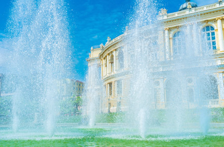 The big fountain next to the Opera Theatre is the most popular background for wedding pictures of newlyweds of Odessa, Ukraine.のeditorial素材