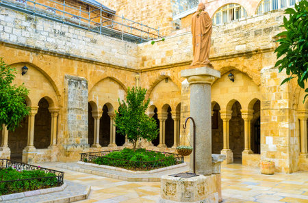 BETHLEHEM, PALESTINE - FEBRUARY 18, 2016: The inner courtyard of the Church of the Nativity, on...
