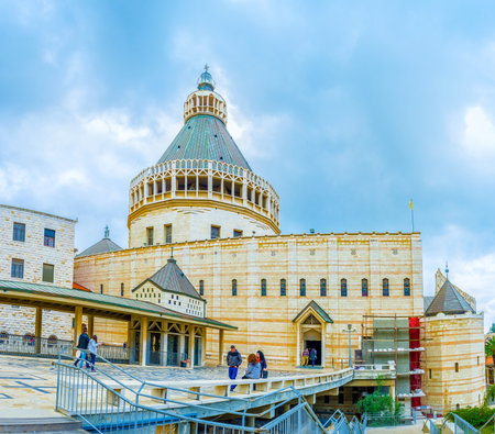 NAZARETH, ISRAEL - FEBRUARY 21, 2016: The main entrance to the upper level of the Basilica of Annunciation, on February 21 in Nazareth.のeditorial素材
