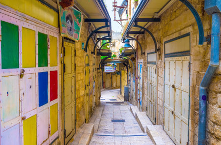 NAZARETH, ISRAEL - FEBRUARY 21, 2016: Sunday is the day off in Nazareth, and everything is closed, on February 21 in Nazareth.のeditorial素材