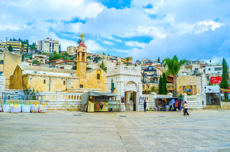 NAZARETH, ISRAEL - FEBRUARY 21, 2016: The Greek Orthodox Church of Annunciation was built on the place where Virgin Mary had got the annunciation, on February 21 in Nazareth.のeditorial素材