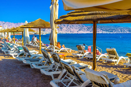 EILAT, ISRAEL - FEBRUARY 23, 2016: Winter probably the best time to spend a vacation in Eilat, on...