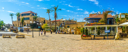 TEL AVIV, ISRAEL - FEBBRUARY 25, 2016: Kikar Kedumim square in Jaffa is the nice place to walk, visit cafe or restaurant, enjoy the medieval achitecture, on February 25 in  Tel Aviv.のeditorial素材