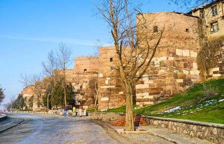 The huge stone ramparts of Hisar Castle are the notable landmark of Ankara, Turkey.のeditorial素材