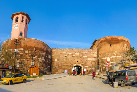 ANKARA, TURKEY - JANUARY 16, 2015: The Finger Gate leads to the Hisar Citadel through the restored neighborhood, known as the Turkish village, on January 16 in Ankara.のeditorial素材