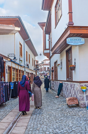 ANKARA, TURKEY - JANUARY 16, 2015: The  narrow market street in renovated neighborhood of Ulus district, on January 16 in Ankara.のeditorial素材