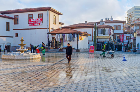 ANKARA, TURKEY - JANUARY 16, 2015: The  modern houses of Ulus district, the popular tourist area with traditional bazaar, teahouses, cafes and souvenir shops, on January 16 in Ankara.のeditorial素材