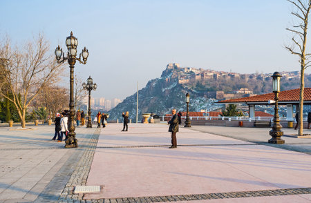 ANKARA, TURKEY - JANUARY 16, 2015: The view from the Haci Bayram Square on the Hisar Citadel, located on the top of the hill, on January 16 in Ankara.のeditorial素材