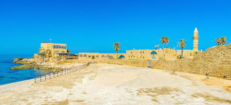 The Mediterranean resort of Caesarea boasts large archaeological site, ful of the ancient Roman artifacts, Israel.のeditorial素材