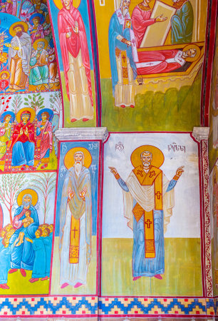 TBILISI, GEORGIA - MAY 28, 2016: The interior of Upper Bethlehem Church with frescoes, depicting the...