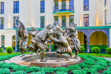 TBILISI, GEORGIA - MAY 28, 2016: The scenic statue of people, dancing in ring, named Berikaoba (National Holiday), located in front of Children's Art Gallery, on May 28 in Tbilisi.のeditorial素材