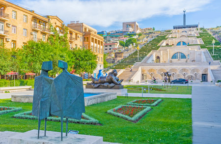 YEREVAN, ARMENIA - MAY 29, 2016: The Cafesjian sculpture garden, located adjacent to Cascade, famous stairway and the viewpoint, on May 29 in Yerevan.のeditorial素材