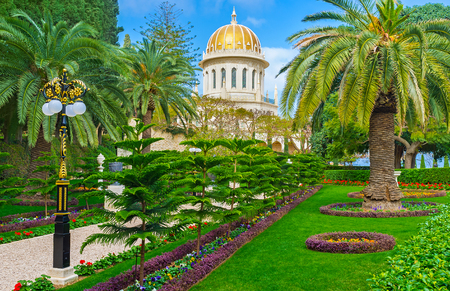 The landscape designers make the Bahai Garden the most beautiful place in Haifa, Israel.の写真素材