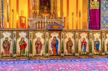 VAGHARSHAPAT, ARMENIA - MAY 30, 2016: The icons of the Main Altar of Etchmiadzin Mother Cathedral,...