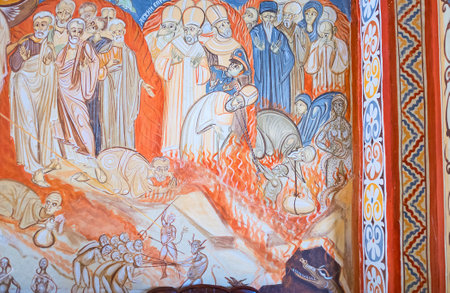 BUDVA, MONTENEGRO - JULY 16, 2014: The fresco, depicting the Judgment Day icon in Assumption Church...