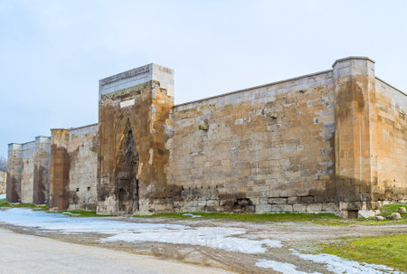 The medieval Agzikarahan Caravan Saray was important roadside inn during Seljuk times, Agzikarahan, Cappadocia, Turkey.のeditorial素材