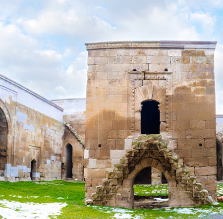 AGZIKARAHAN, TURKEY - JANUARY 19, 2015: The small mosque (mescit) in the courtyard of Agzikarahan Caravan Saray, on January 19 in Agzikarahan.のeditorial素材