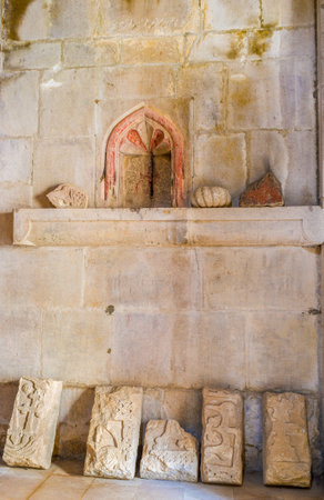 DILIJAN, ARMENIA - MAY 31, 2016: The ruins of the medieval Khachkars in Astvatsatsin Church of Haghartsin Monastery, on May 31 in Dilijan.のeditorial素材