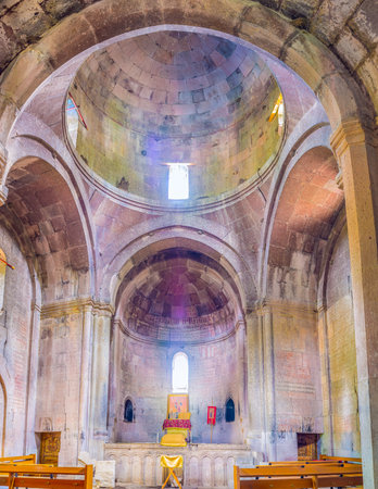 GOSH, ARMENIA - MAY 31, 2016: The prayer hall of St Astvatsatsin Church of Goshavank Monastery, on...