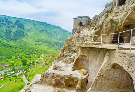 The medieval Monastery Complex of Vardzia, located adjacent to the green valley of Kura river, Samtskhe-Javakheti Region, Georgia.のeditorial素材