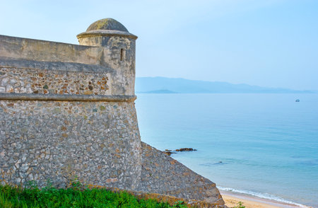 The Citadel walls neighbors with the central beach, Ajaccio, Corsica, France.のeditorial素材