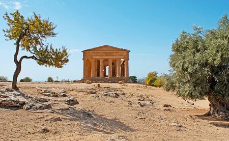 The Temple of Concordia is one of the most notable edifices of the Greek civilization, preserved in Valley of Temples, Agrigento, Sicily, Italy.の写真素材
