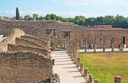 POMPEII, ITALY - OCTOBER 4, 2012: The ruins of gladiators' houses around the Quadriporch, on October 4 in Pompeii.のeditorial素材