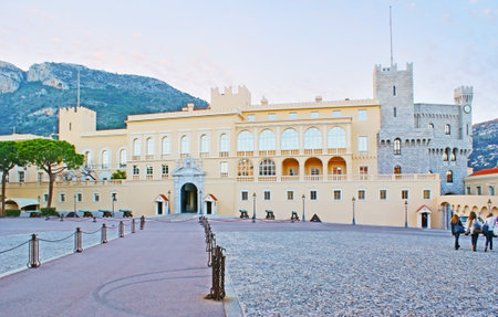 The facade of the State Residence (Prince's Palace), located in the Palace Square of Monaco-Ville, on Monaco Rock.のeditorial素材
