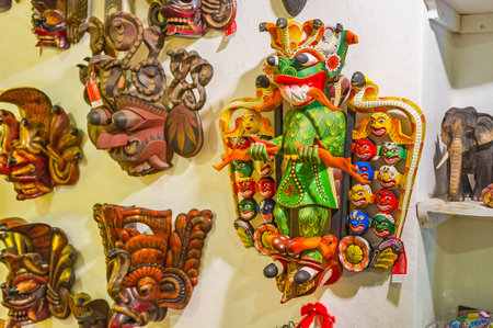 AMBALANGODA, SRI LANKA - DECEMBER 5, 2016: The colorful mask with 18 Demons of Maha Kola, representing different diseases, on December 5 in Ambalangoda.のeditorial素材