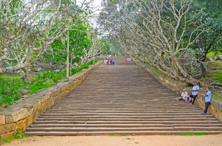 MIHINTALE, SRI LANKA - NOVEMBER 26, 2016: The long stone staircase leads to the Mihintale Monastery Complex, located on the top of Mahinda's Hill, on November 26 in Mihintale.のeditorial素材
