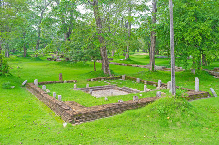 The archaeological site of Jetavana Vihara with preserved foundatons of ancient buildings, Anuradhapura, Sri Lanka.のeditorial素材