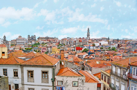 The Cathedral Square of Porto, located on the hill, overlooks the old town roofs, bell towers of medieval churches, preserved palaces and mansions, Portugal.のeditorial素材