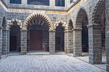 The Mesudiye Madrasa was attached to the Great Mosque and built in the same architectural style, using the same decorative elements, Diyarbakir, Turkey.のeditorial素材
