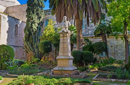 JERUSALEM, ISRAEL - FEBRUARY 16, 2016: The monument to Cardinal Lavigerie in shady garden of St Anne Church, located at the beginning of Via Dolorosa in Muslim Quarter, on February 16 in Jerusalem.のeditorial素材